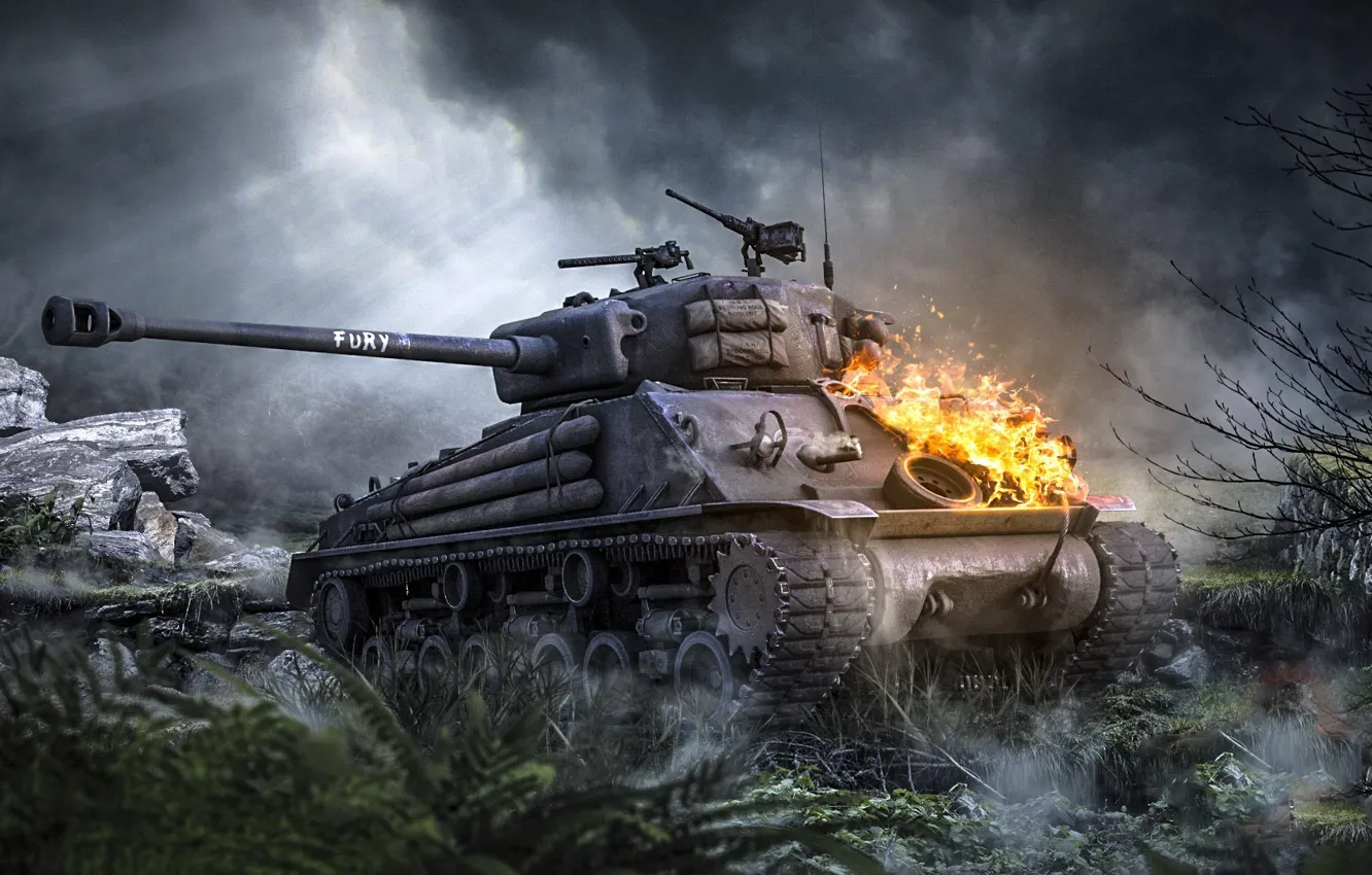 Photo wallpaper Sherman, World of Tanks, Sherman, the main American medium tank, Fury, M4A3E8