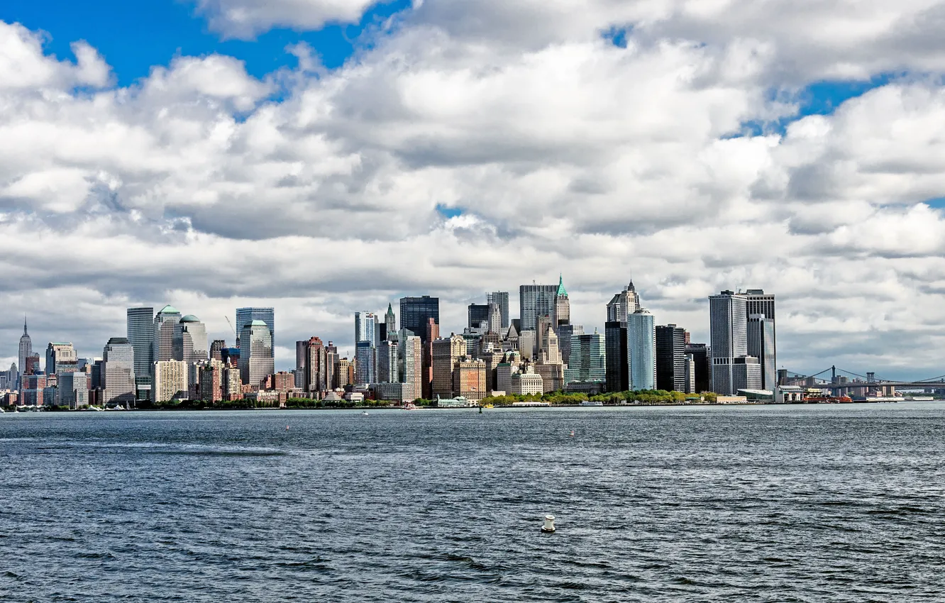 Photo wallpaper the sky, water, the ocean, building, skyscrapers, USA, USA, Manhattan