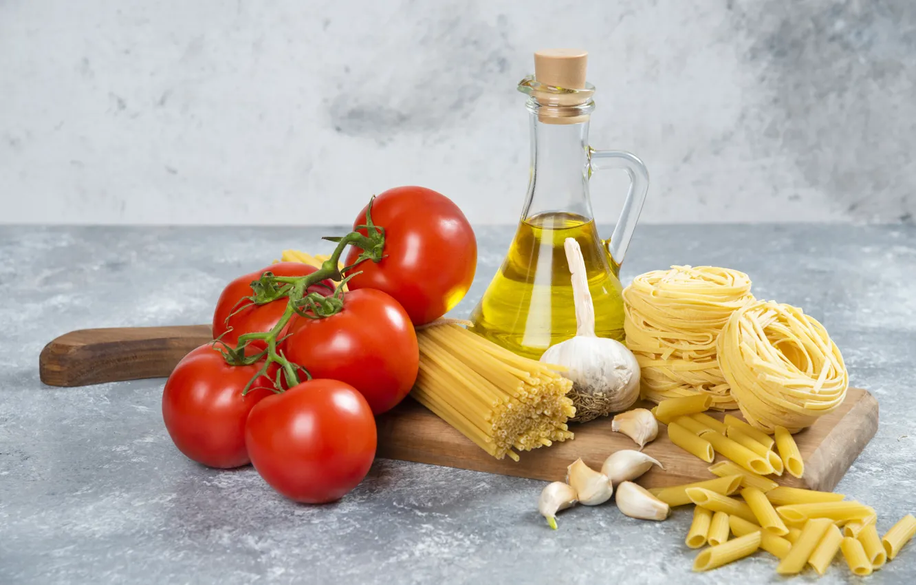 Photo wallpaper tomatoes, pasta, vegetable oil