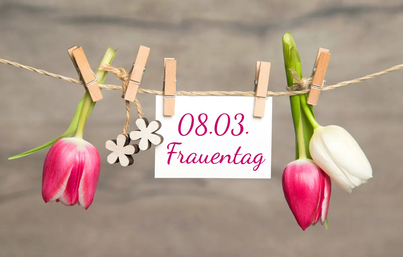 Photo wallpaper holiday, tulips, buds, figures, postcard, women's day