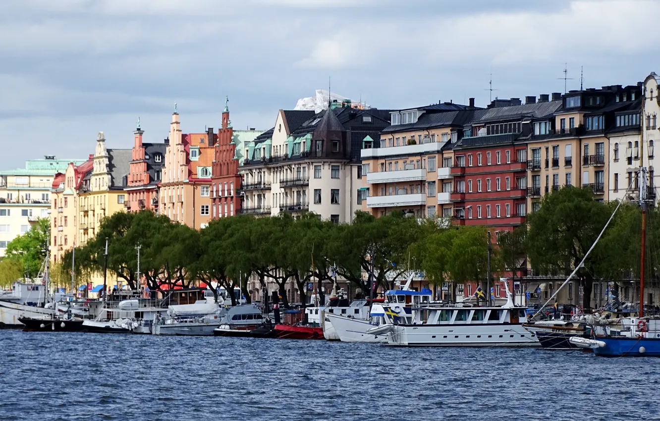 Photo wallpaper sea, street, building, home, Stockholm, Sweden, Sweden, sea