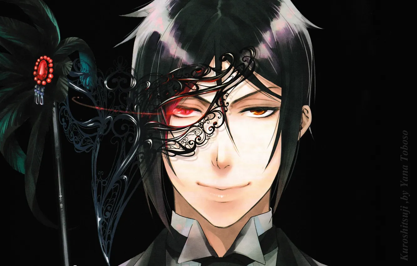 Photo wallpaper the demon, mask, red eyes, kuroshitsuji, dark Butler, in the dark, black suit, Sebastian Michaelis