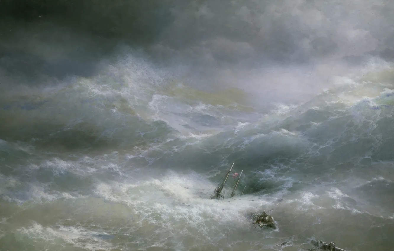 Photo wallpaper picture, Wave, shipwreck, 1889, seascape, Ivan Aivazovsky