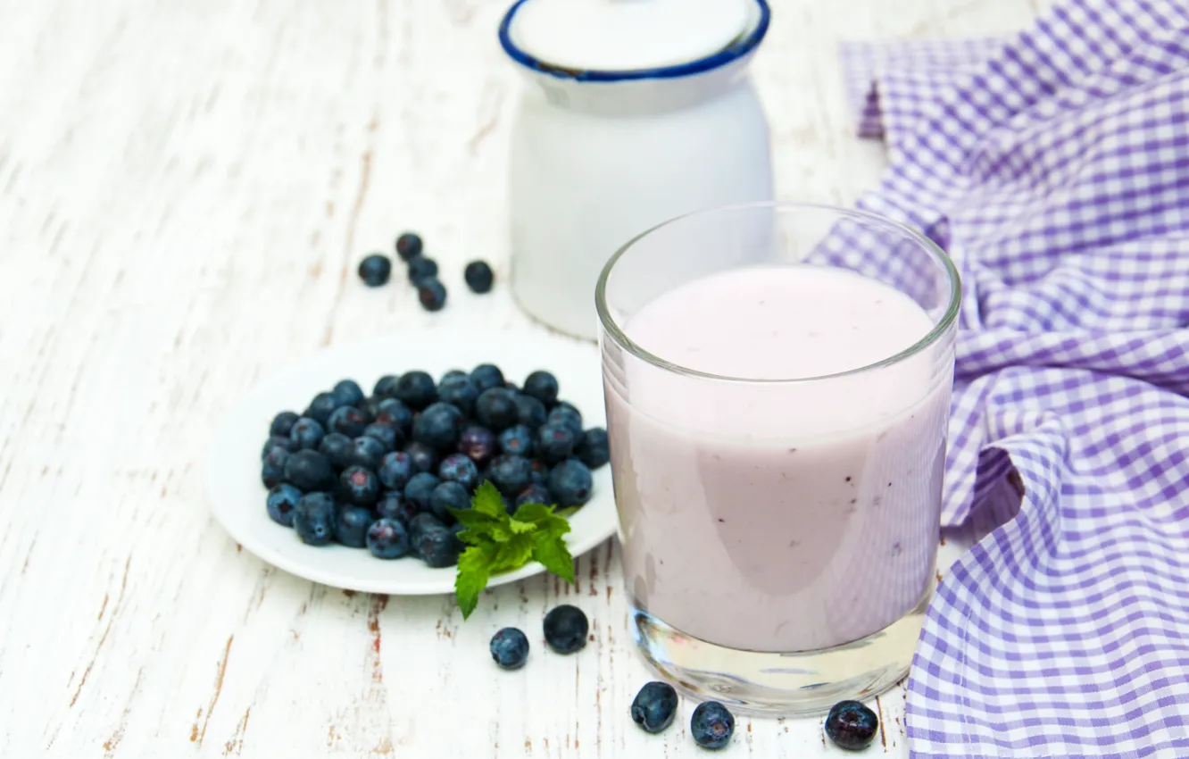 Photo wallpaper glass, Breakfast, blueberries, yogurt, Olena Rudo