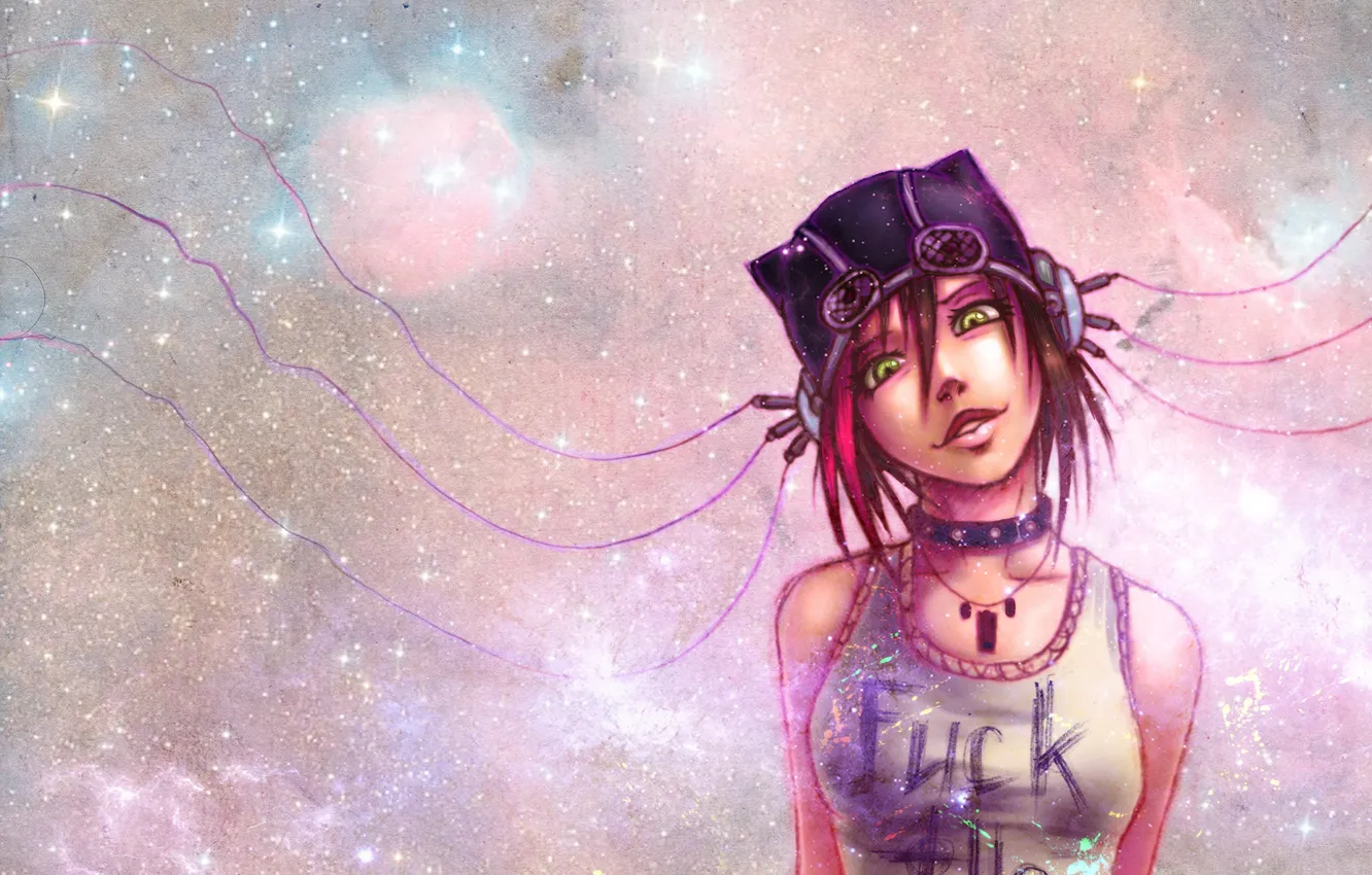 Photo wallpaper look, girl, the inscription, wire, art, rilun