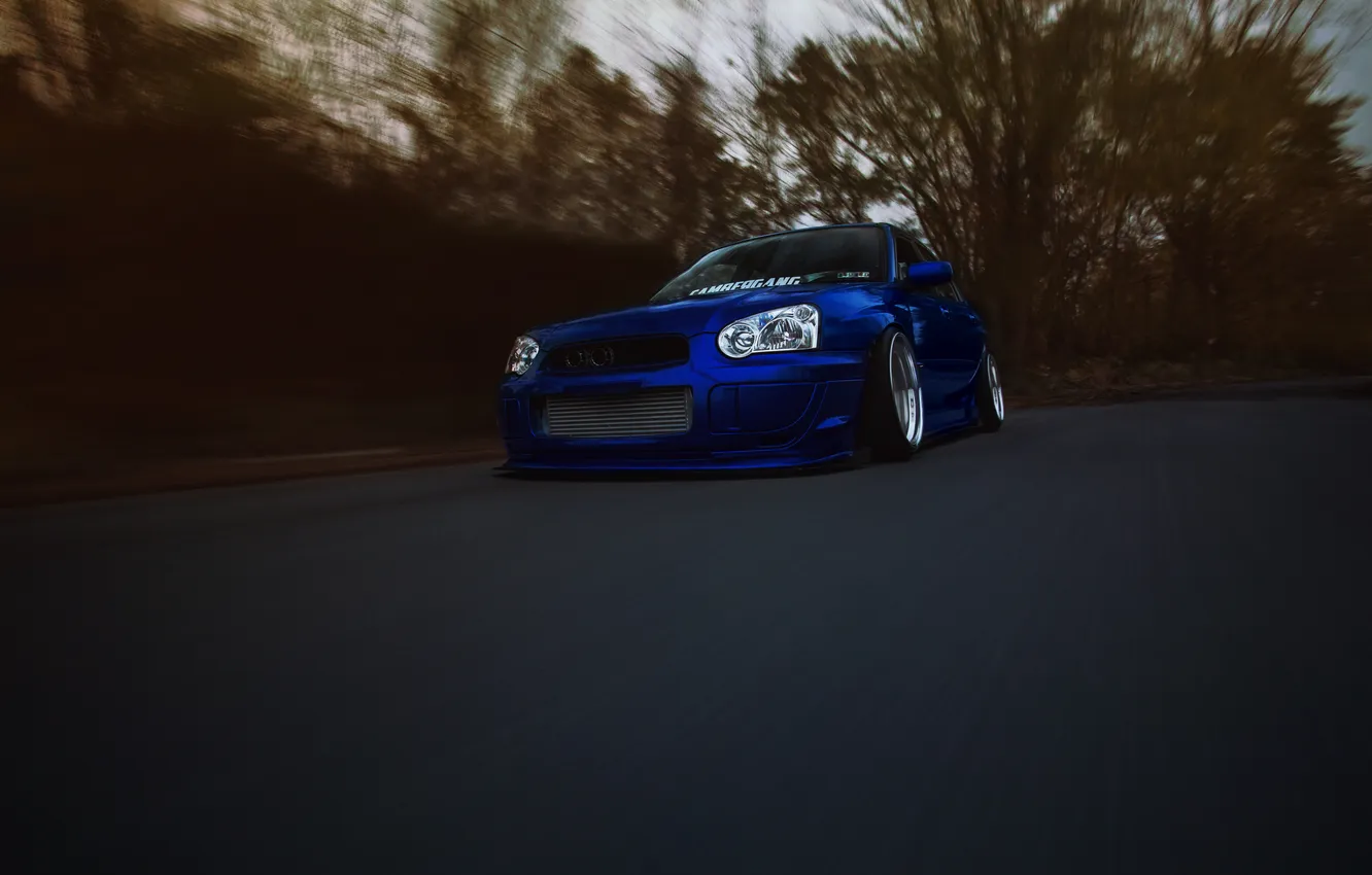 Photo wallpaper blue, speed, Subaru, Impreza, WRX, before, STI, blue