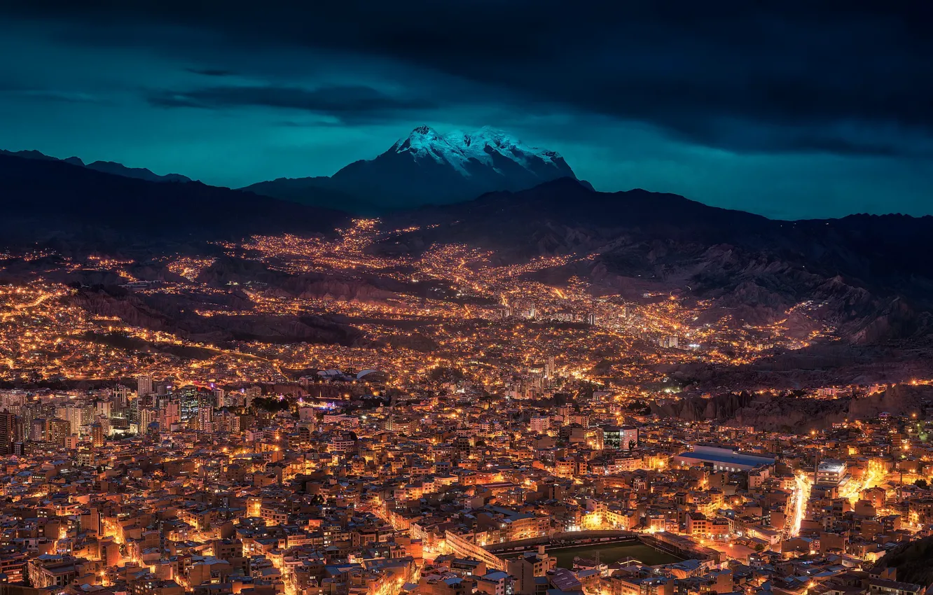 Photo wallpaper night, the city, Bolivia, La Paz