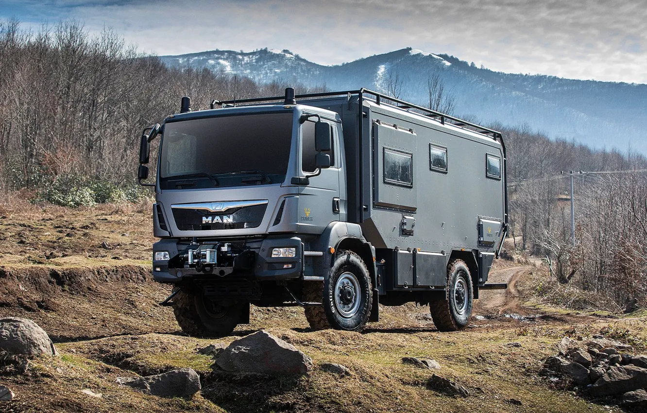 Photo wallpaper caravan, motorhome, MAN TGM 18.290, CRAWLER
