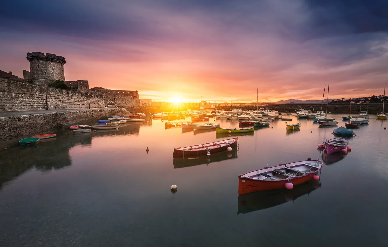 Photo wallpaper sunset, boat, France, harbour, Saint-Jean-de-Luz, Saint-Jean-de-Luz