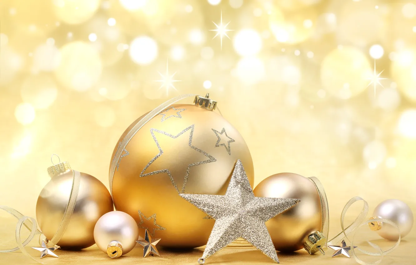 Photo wallpaper balls, decoration, glare, balls, toys, star, New Year, Christmas