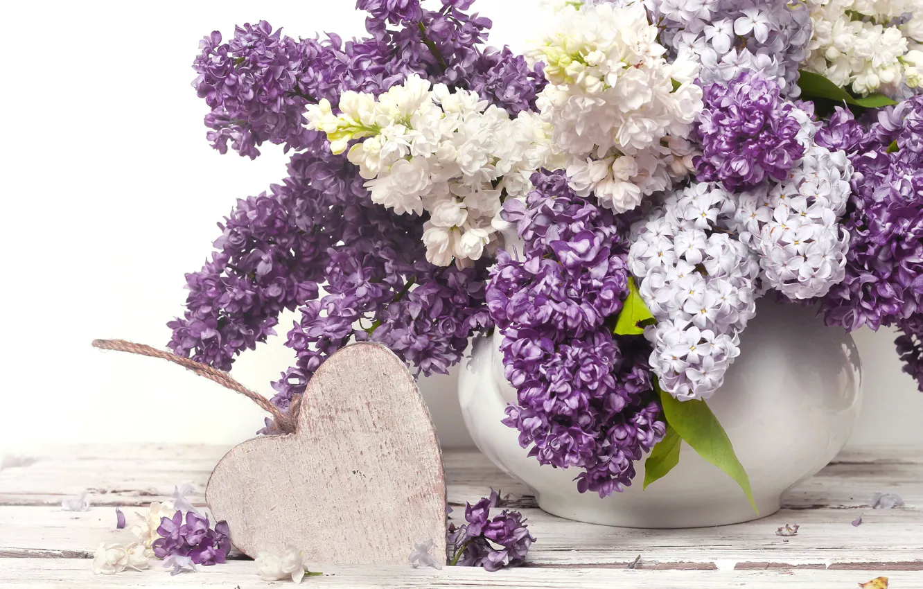 Photo wallpaper heart, vase, lilac