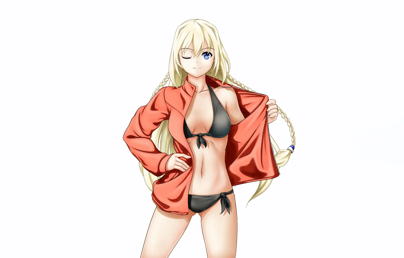 Photo wallpaper girl, sexy, cleavage, long hair, boobs, anime, blue eyes, beautiful