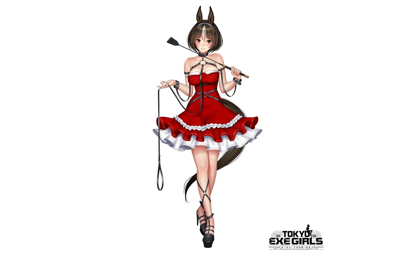 Photo wallpaper girl, sexy, cleavage, dress, brown hair, brown eyes, boobs, animal ears