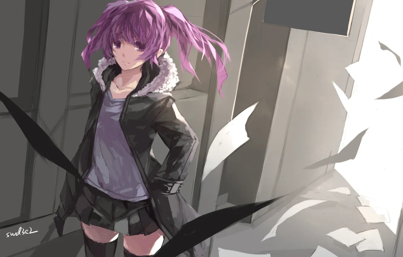 Photo wallpaper look, girl, smile, paper, corridor, is, painting, art