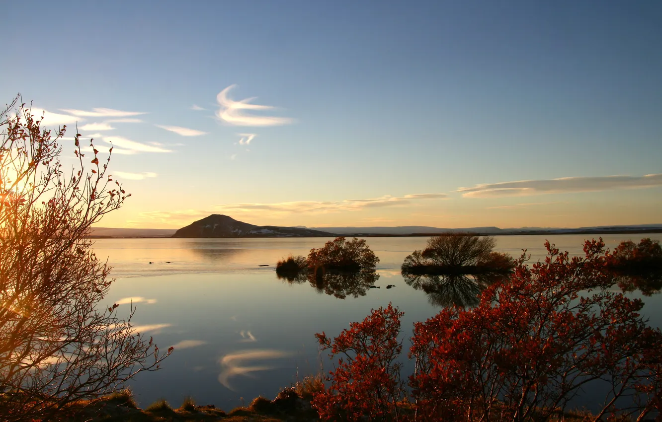 Photo wallpaper the sky, landscape, mountains, nature, lake, Iceland, Myvatn