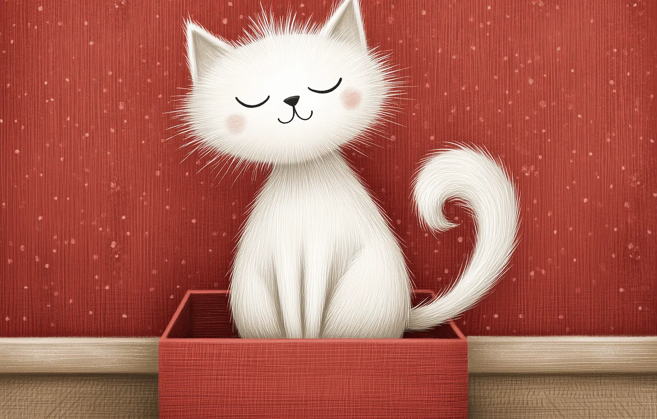 Photo wallpaper cat, cat, pose, box, face, red background, AI art, neural network