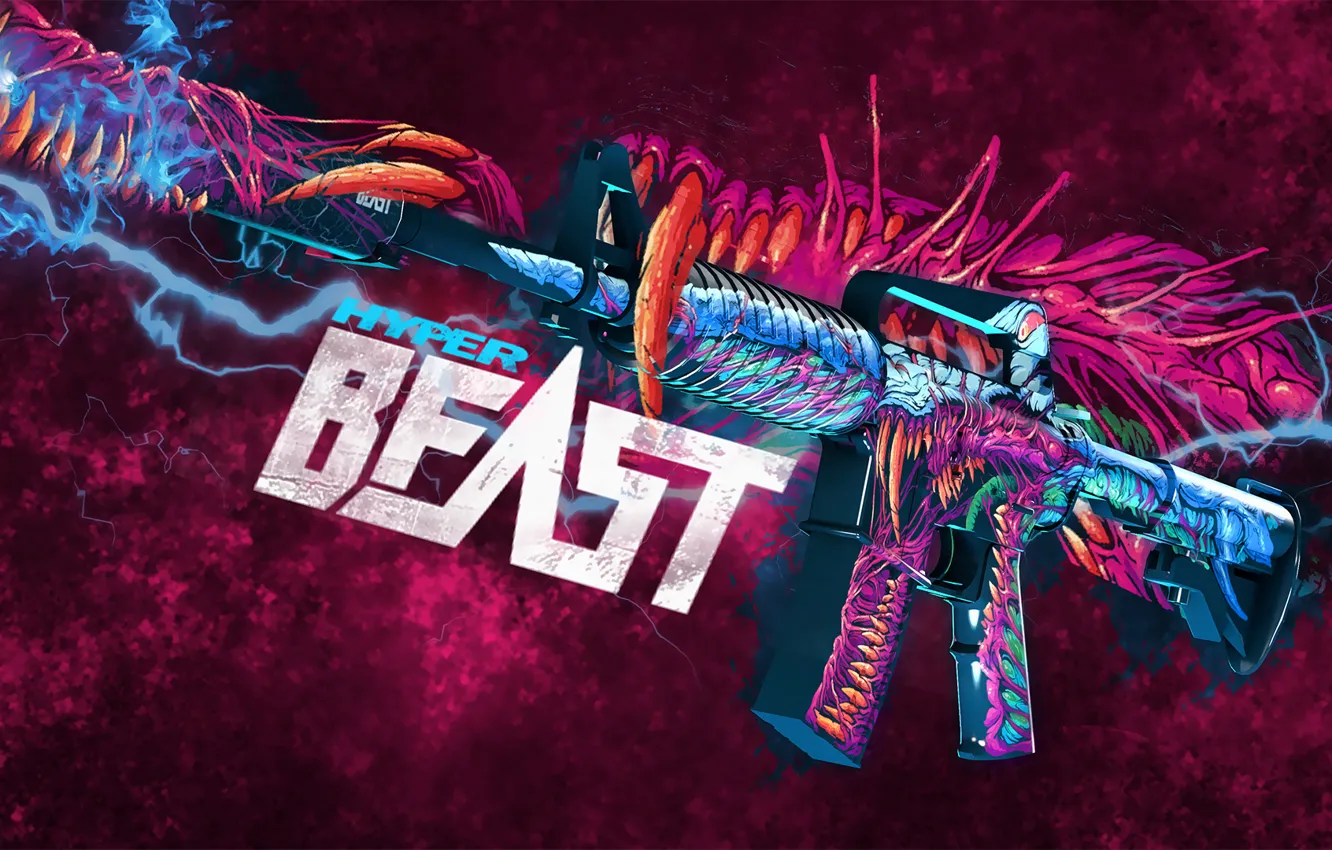Photo wallpaper lightning, monster, paint, cs go, Workshop, Hyper Beast, M4A1-S, custom paint job
