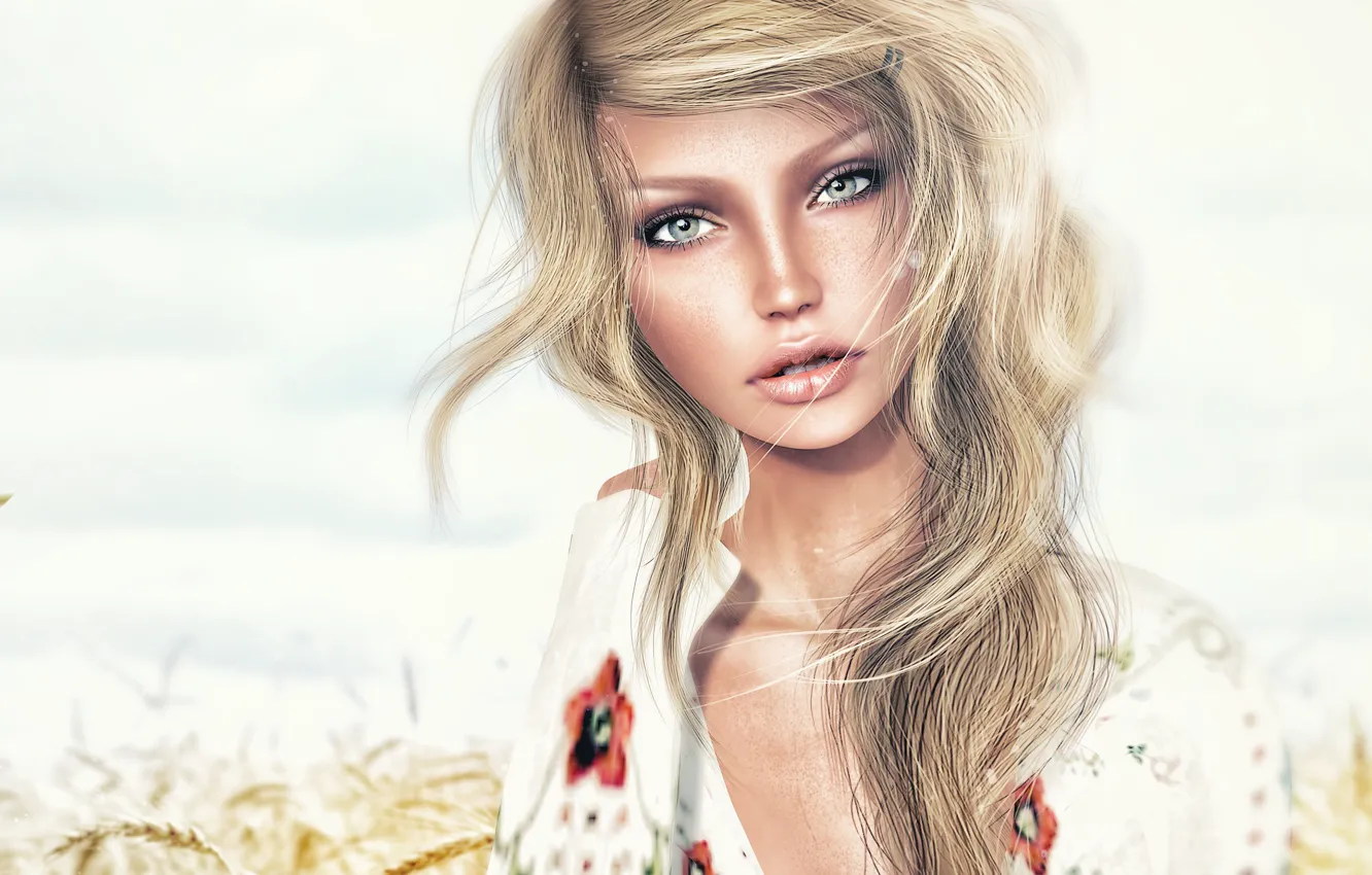 Photo wallpaper blue eyes, model, look, blonde