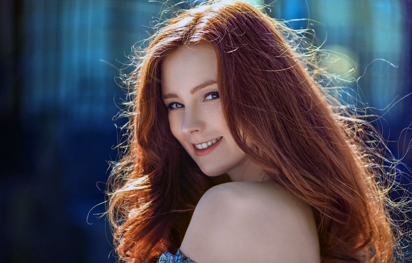 Photo wallpaper girl, long hair, brown eyes, photo, model, lips, face, redhead