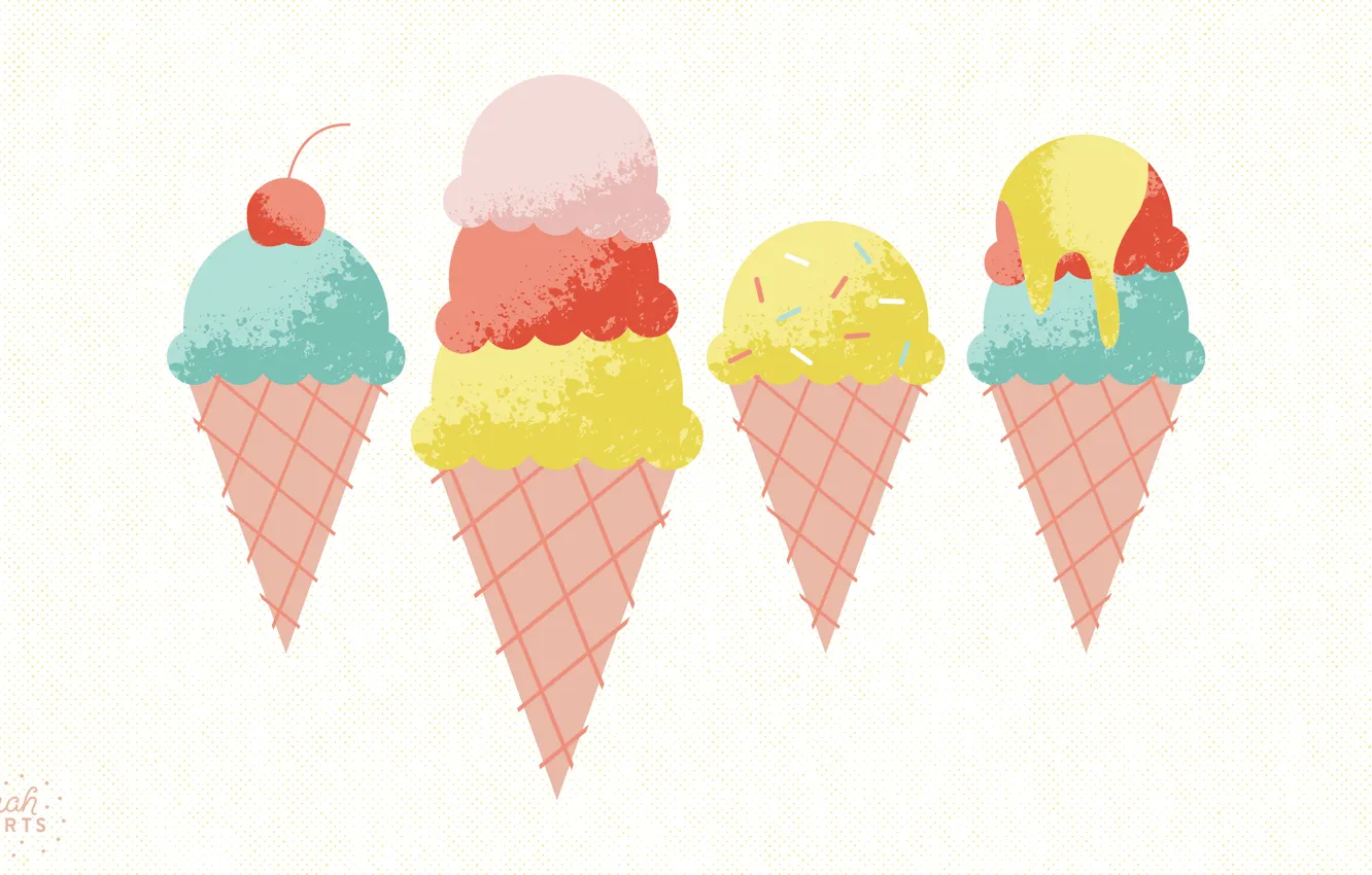 Photo wallpaper food, ice cream, cherry, horn, wafer, ice cream