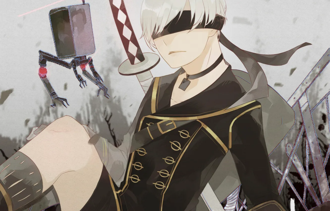 Photo wallpaper robot, guy, cyborg, eye patch, Nier Automata, YoRHa No 9 Type S