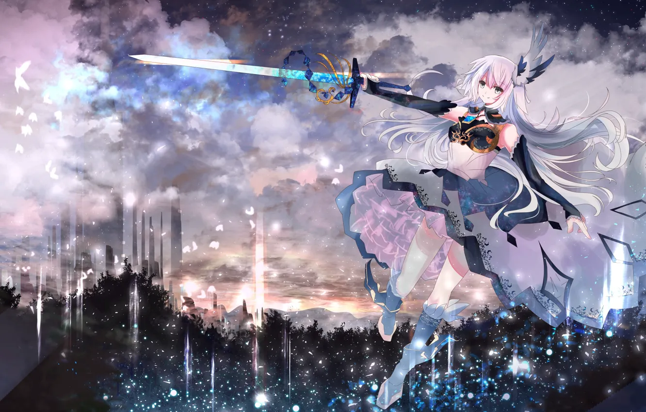 Photo wallpaper girl, clouds, sword, anime, tagme (artist)