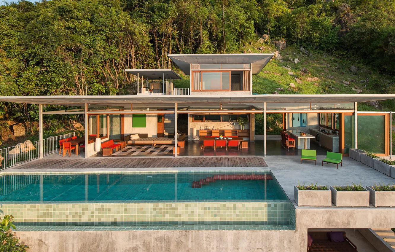 Photo wallpaper Villa, home, pool, Thailand, buildings, terrace, The Naked House on Koh Samui