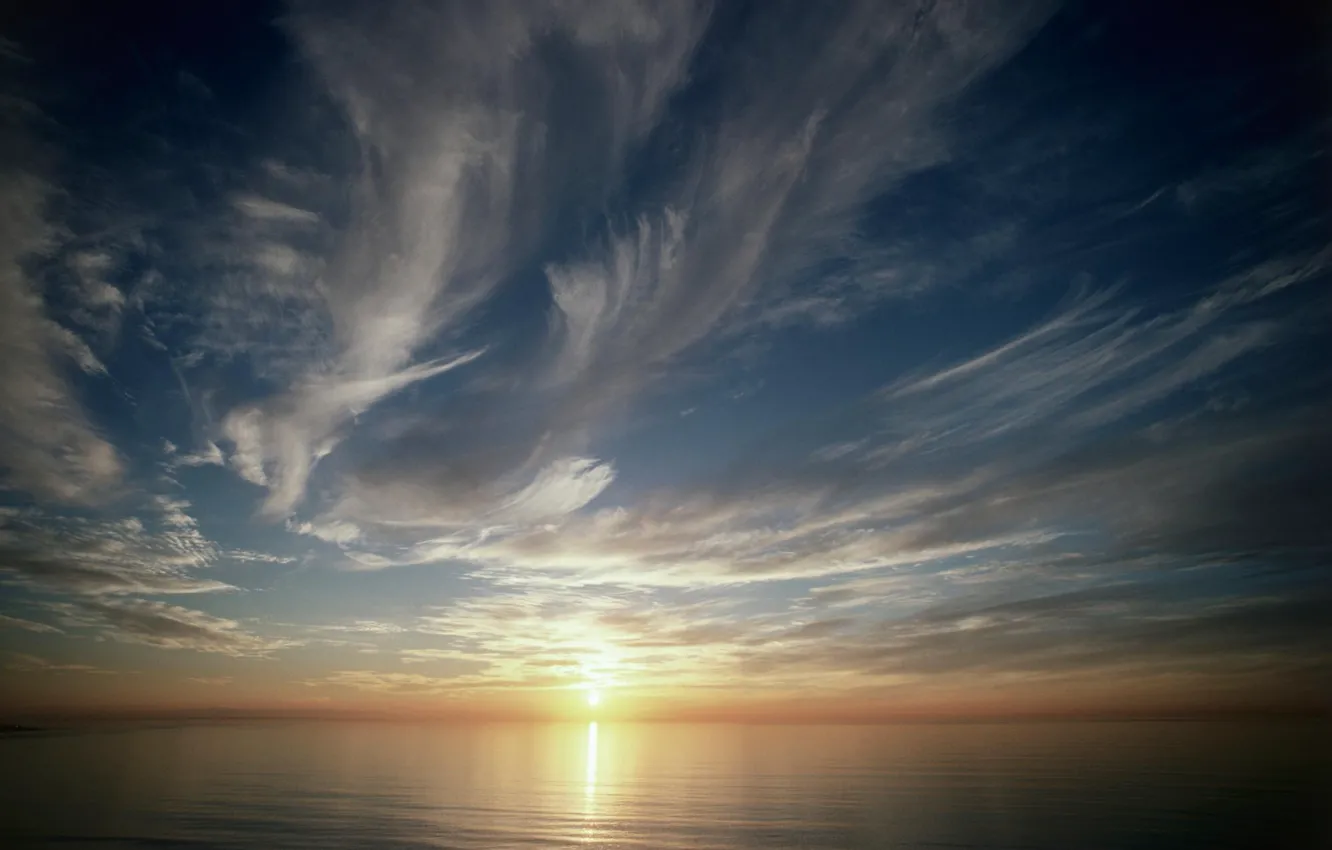 Photo wallpaper the sky, clouds, sunset, surface, horizon