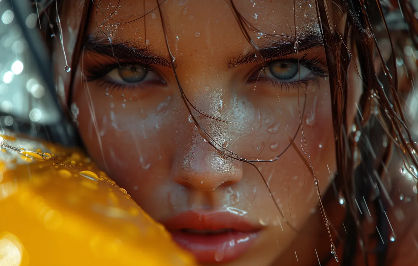 Photo wallpaper water, drops, face, Asymons