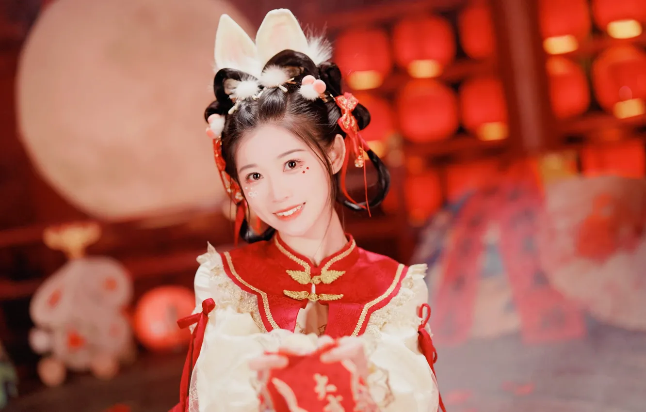 Photo wallpaper smile, positive, lights, Asian, smile, cosplay, cosplay, asian