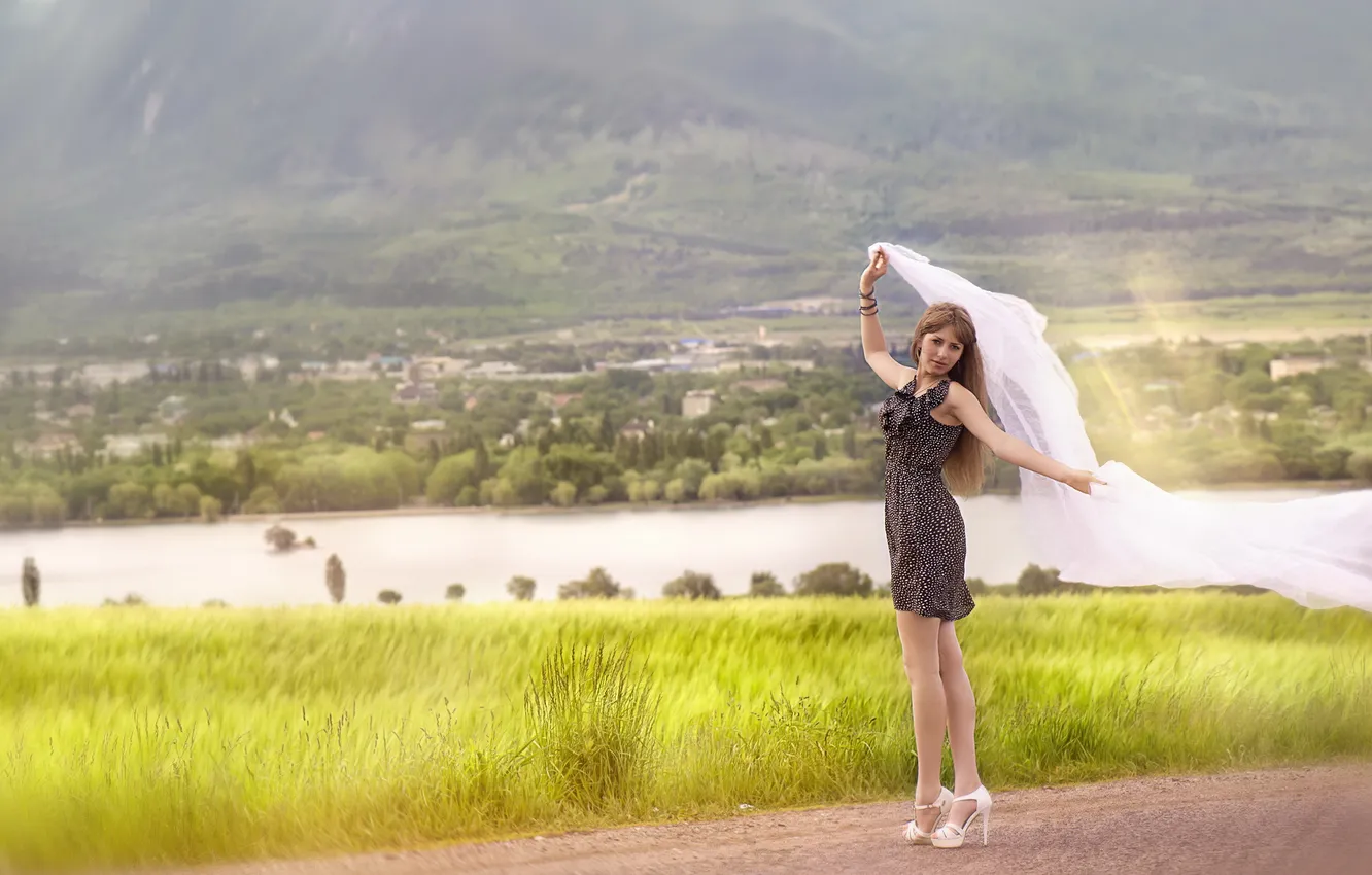 Photo wallpaper road, summer, girl