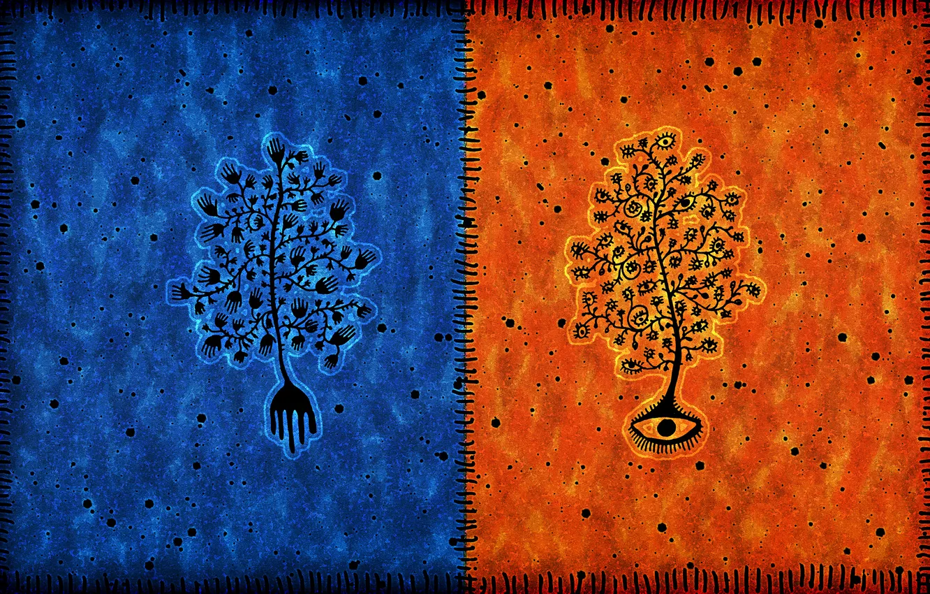 Photo wallpaper tree, eye, hands