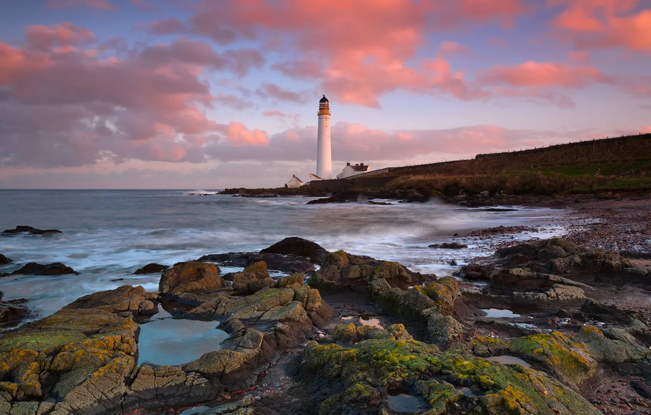 Photo wallpaper sea, landscape, sunset, coast, lighthouse