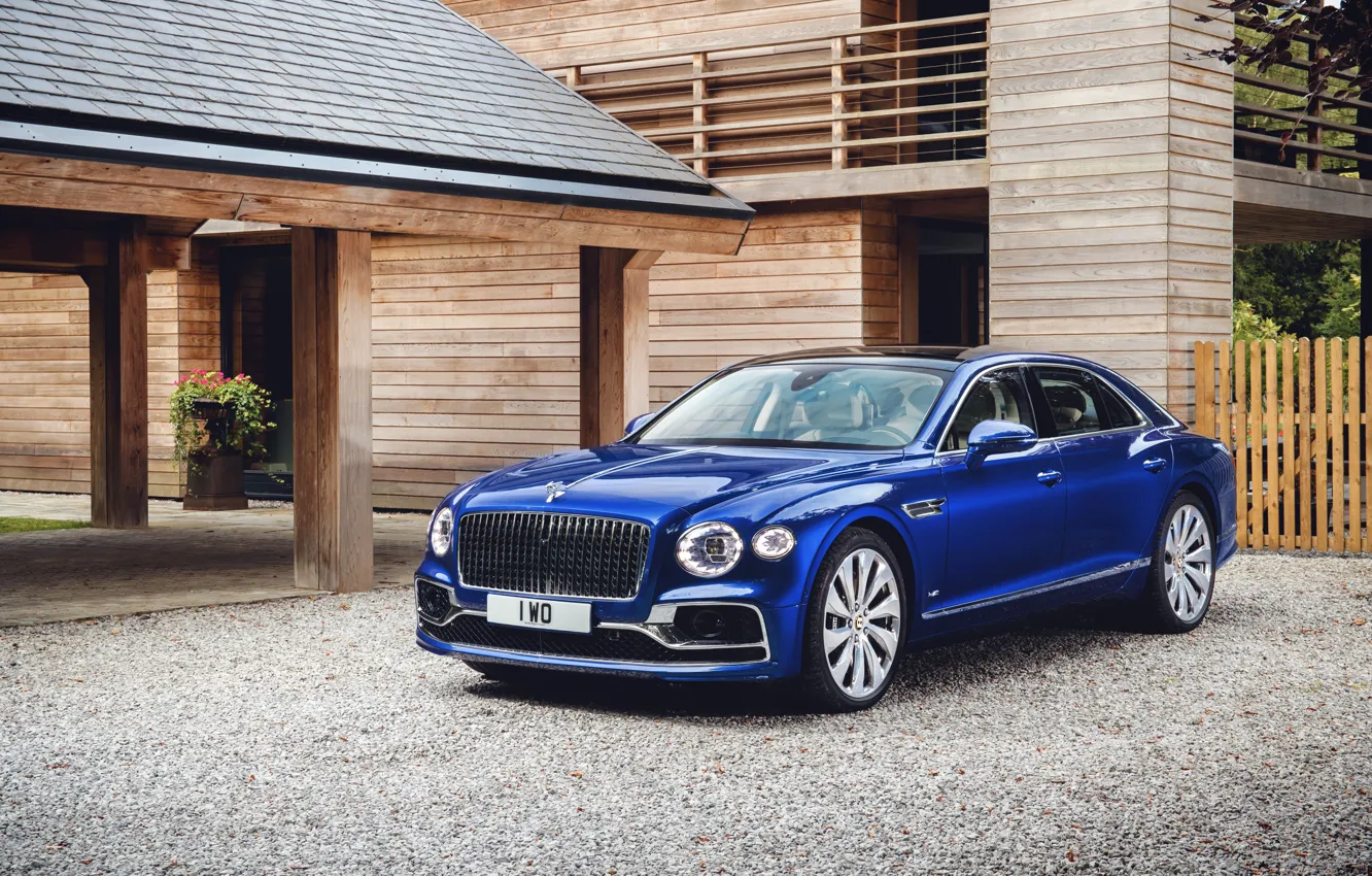 Photo wallpaper auto, blue, house, Bentley, Flying Spur