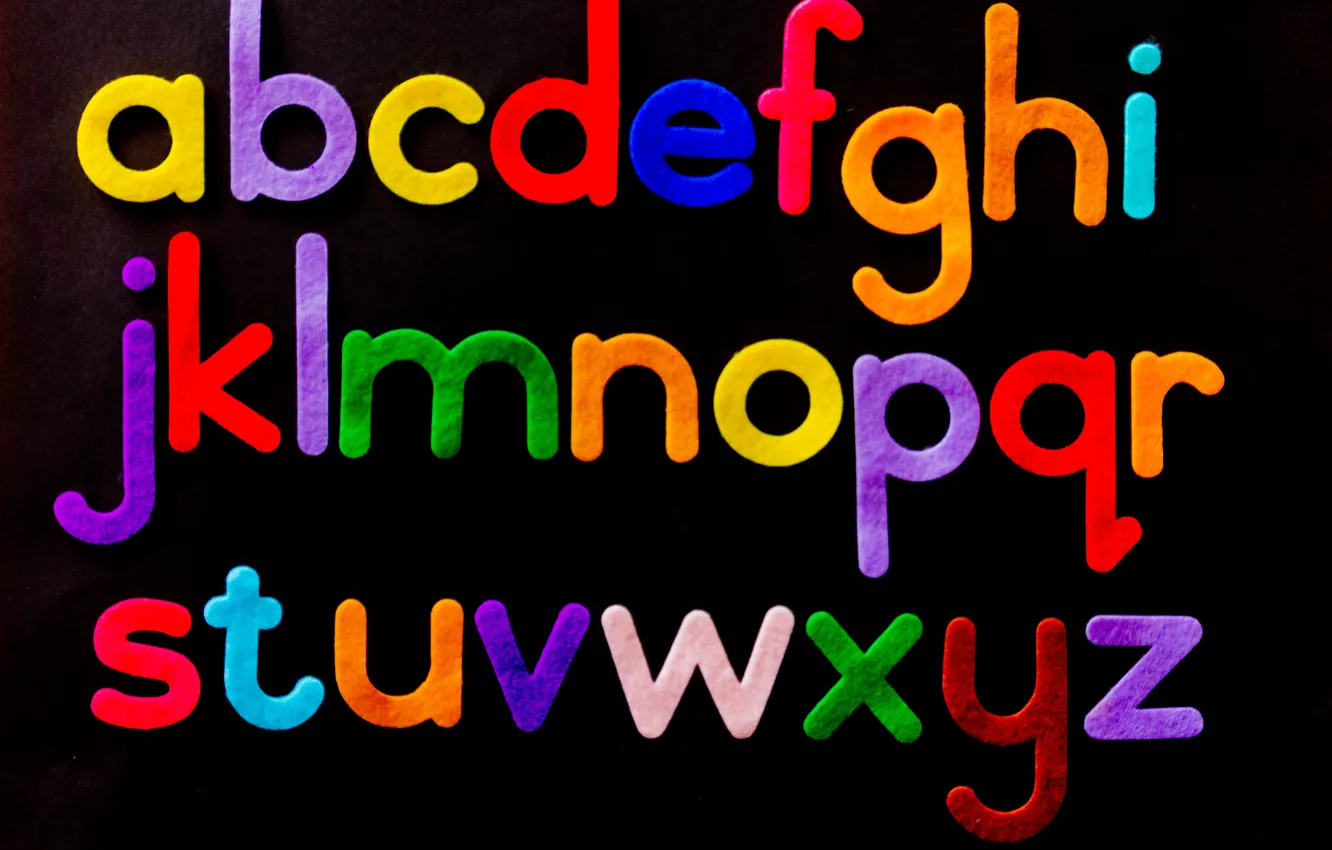 Photo wallpaper black background, alphabet, black background, alphabet, latin alphabet, multicolored letters, multicolored letters