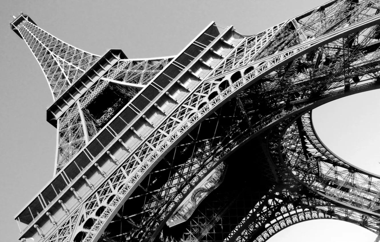 Photo wallpaper Paris, France, 1889, black and white, Eiffel Tower, structure, b/w, iron lattice tower