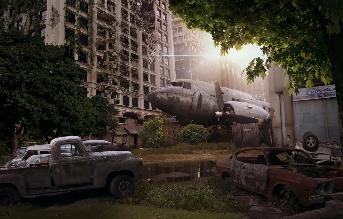 Photo wallpaper machine, the city, Apocalypse, art, the plane