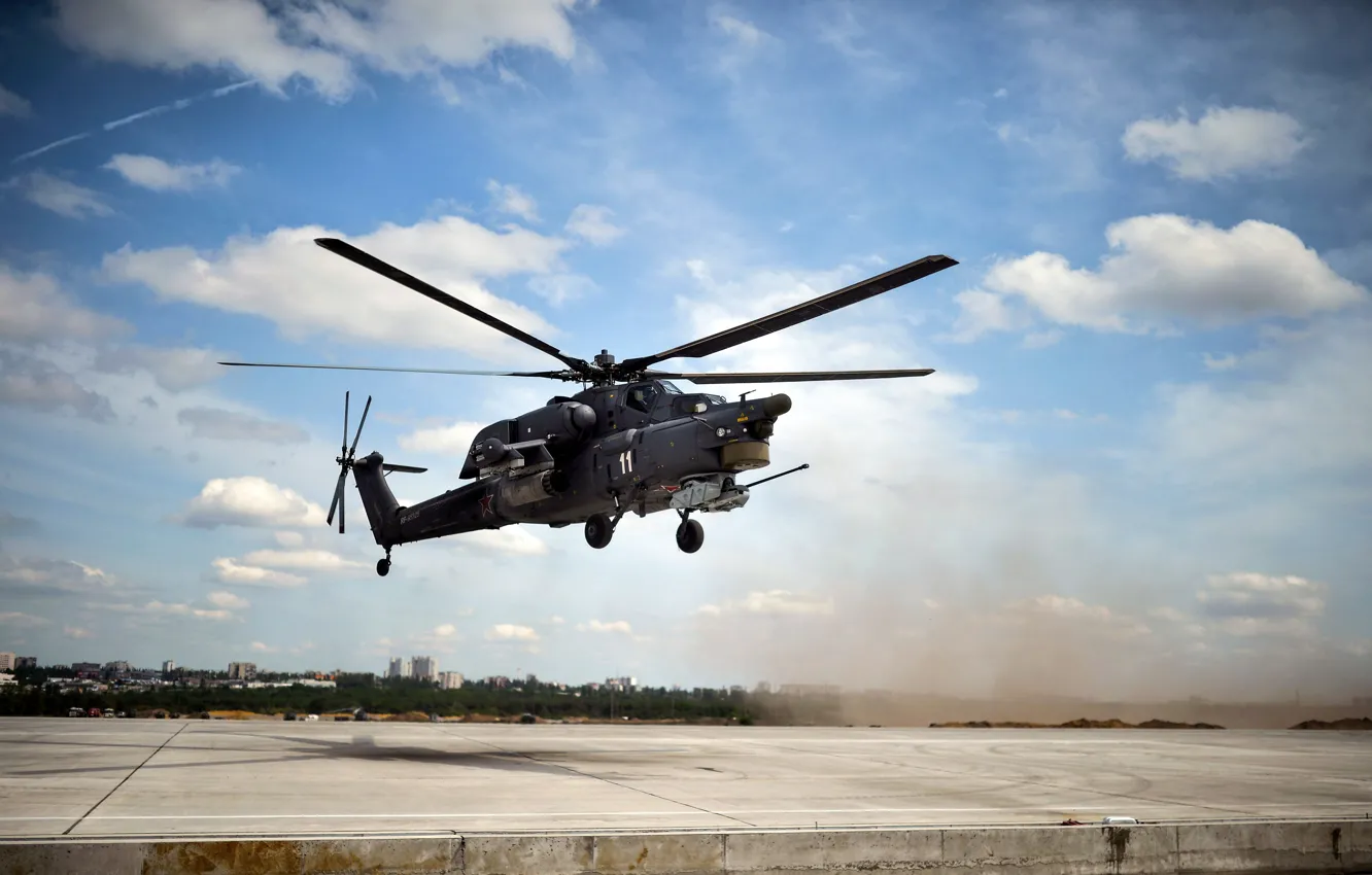 Photo wallpaper the sky, clouds, aviation, army, helicopter, Russia, BBC, blades