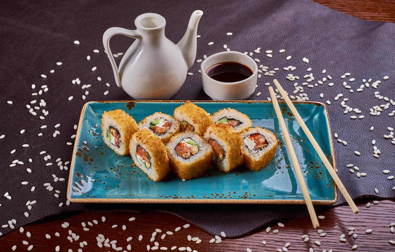Photo wallpaper figure, sesame, rolls, soy sauce