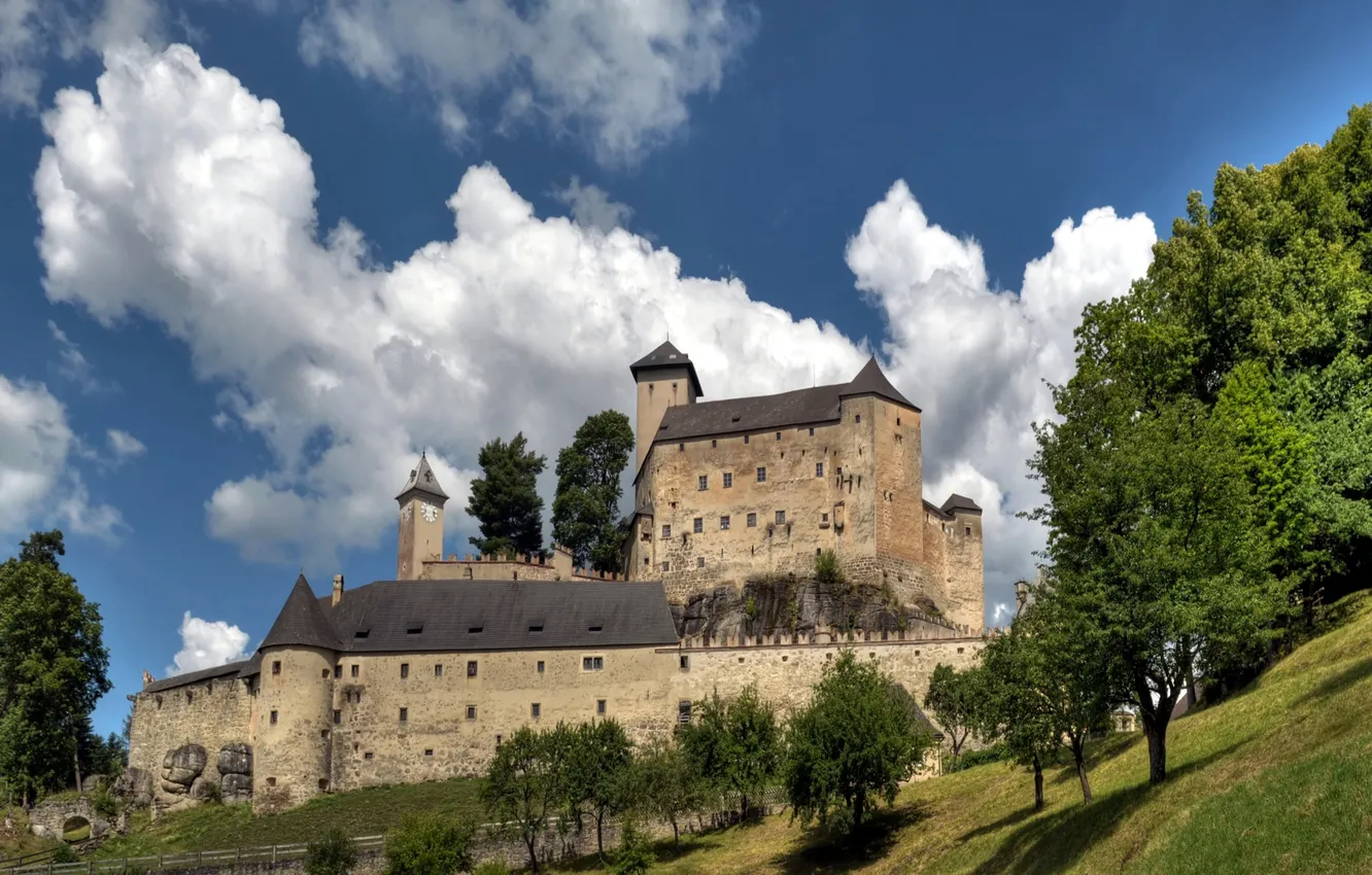Photo wallpaper the sky, clouds, trees, the city, photo, castle, Austria, Rappottenstein