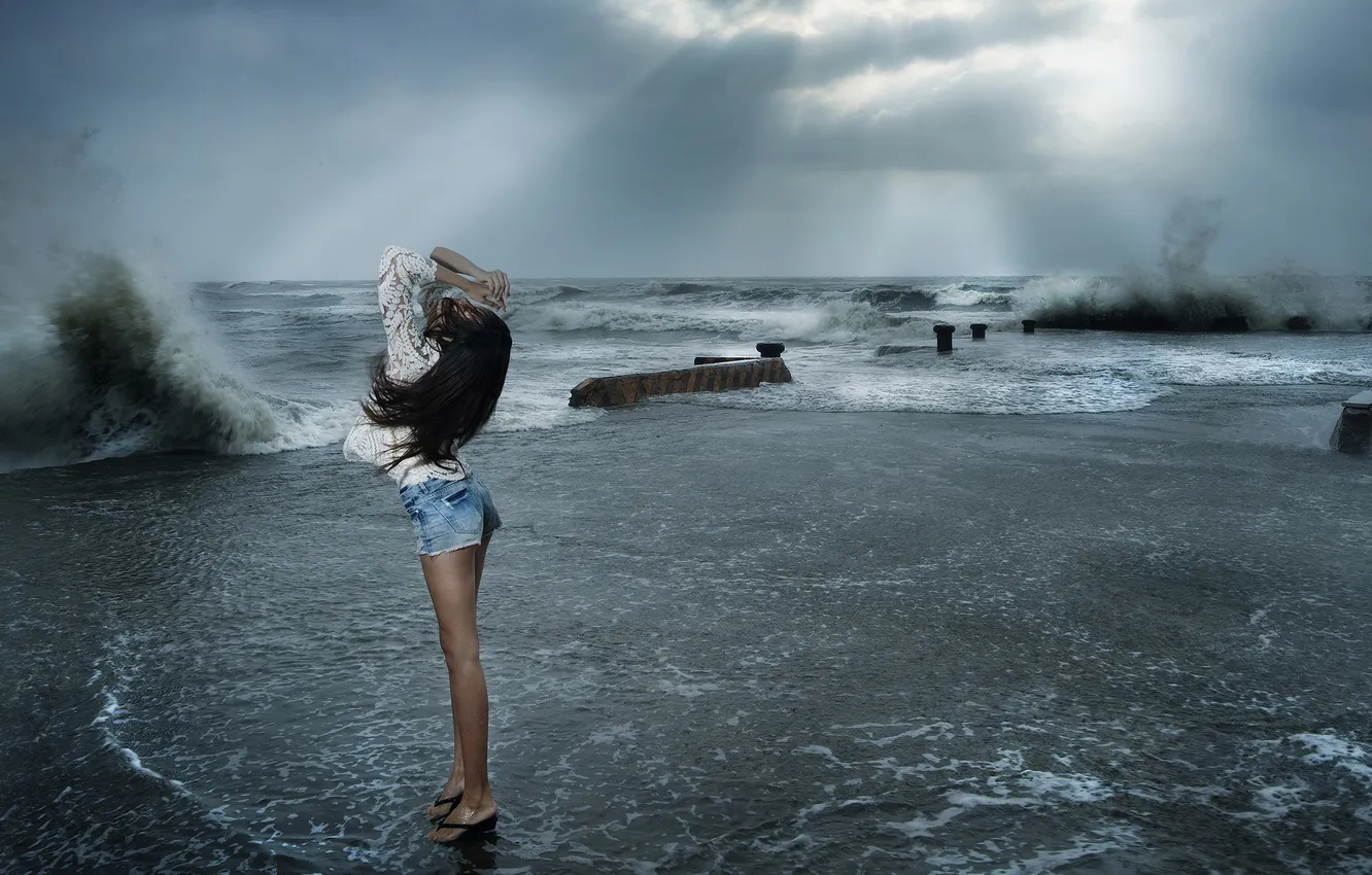 Photo wallpaper sea, girl, pose
