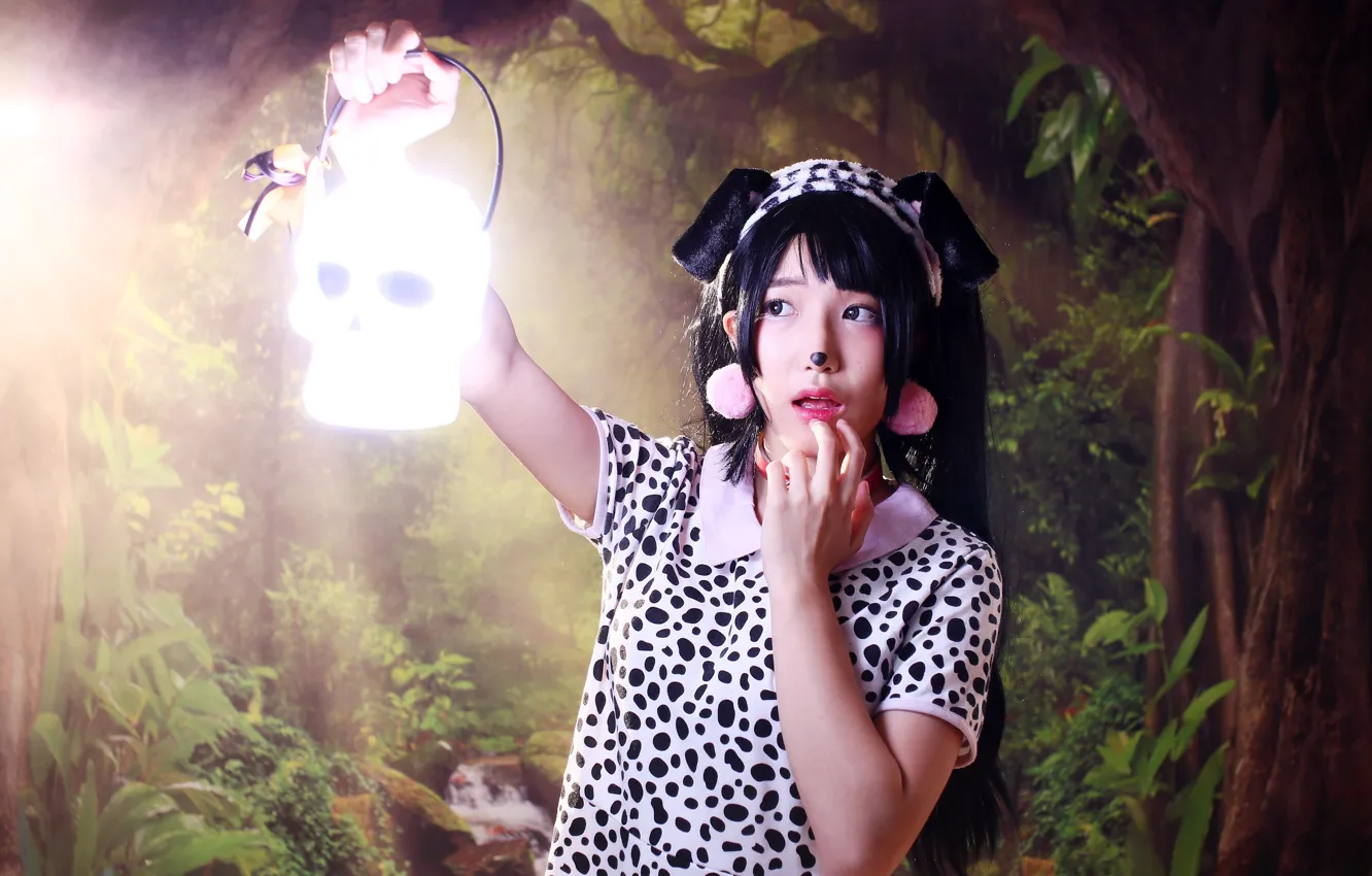 Photo wallpaper look, girl, face, background, holiday, skull, costume, Halloween