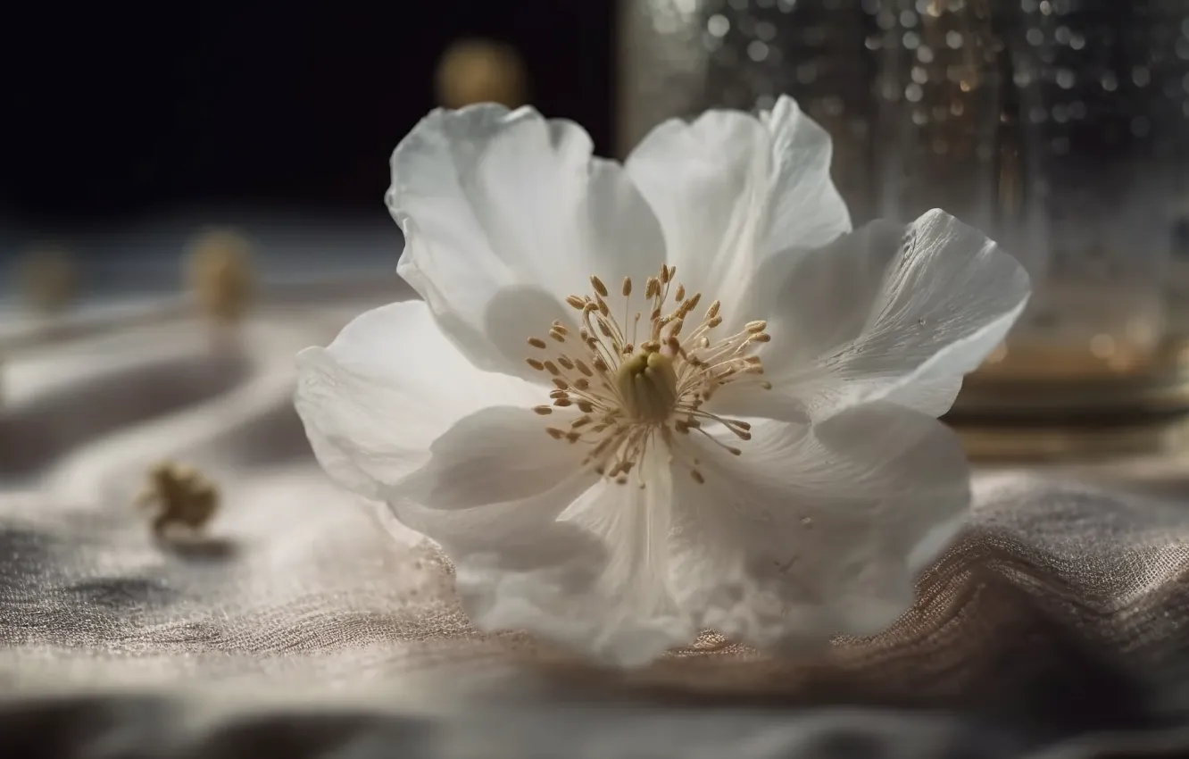 Photo wallpaper white, light, flowers, anemones, digital art, AI art, The Art of Artificial Intelligence, neural network