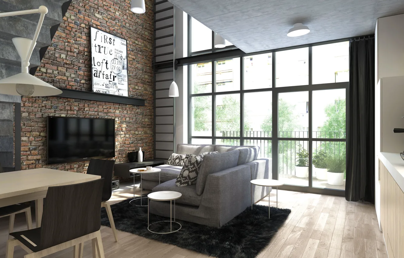 Photo wallpaper style, interior, living space, loft