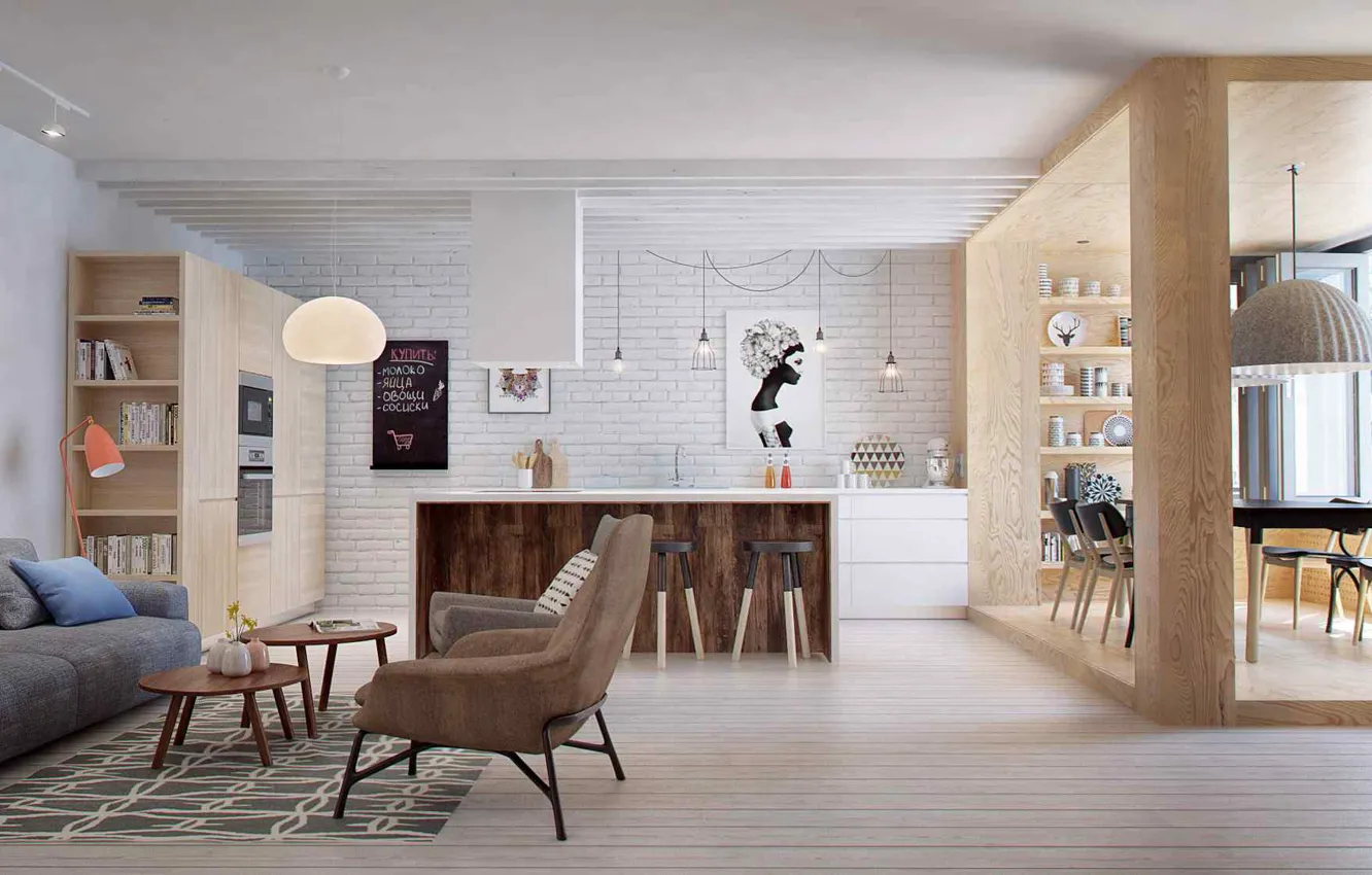 Photo wallpaper design, interior, Peter, kitchen, retro style, living room, dining room, St.Petersburg