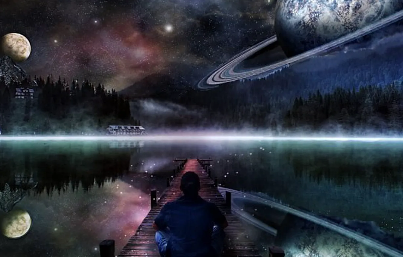 Photo wallpaper space, lights, magic