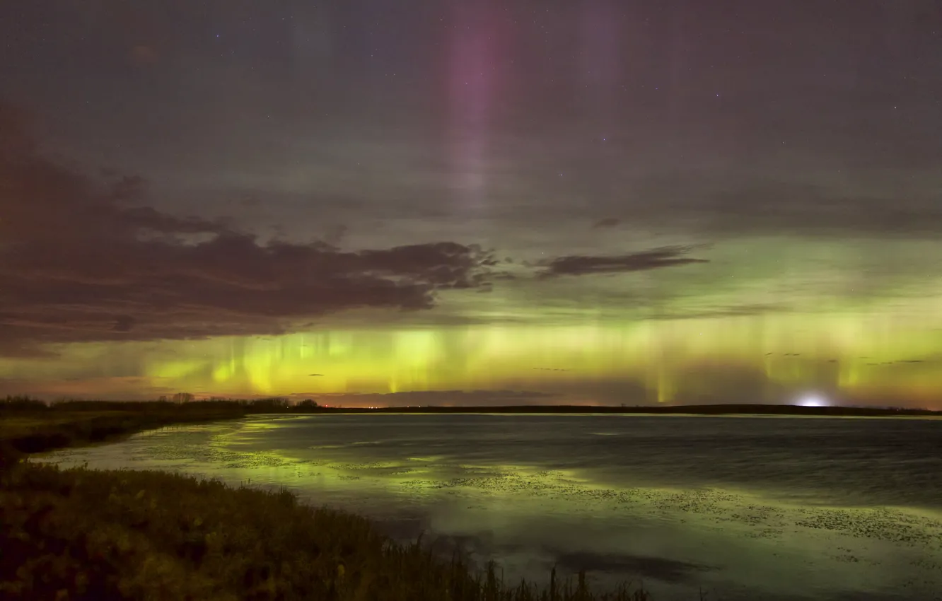 Photo wallpaper the sky, stars, landscape, Northern lights