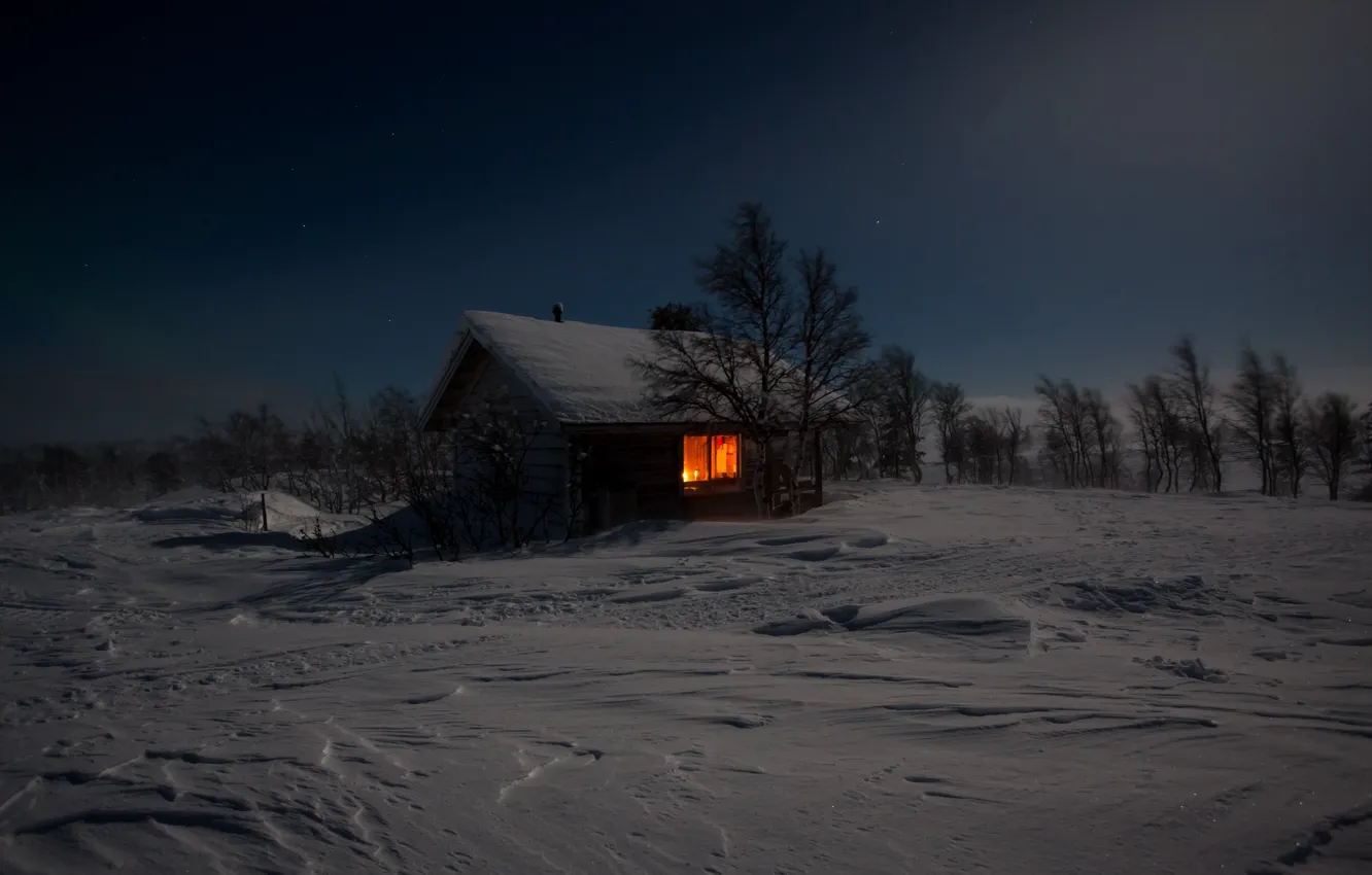Photo wallpaper winter, night, house