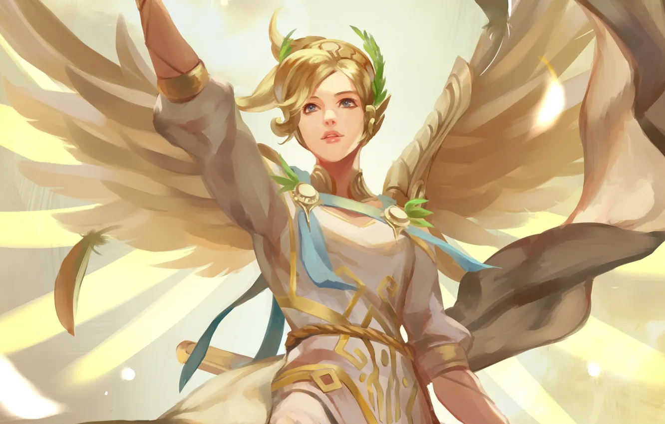 Photo wallpaper girl, angel, Overwatch, Mercy