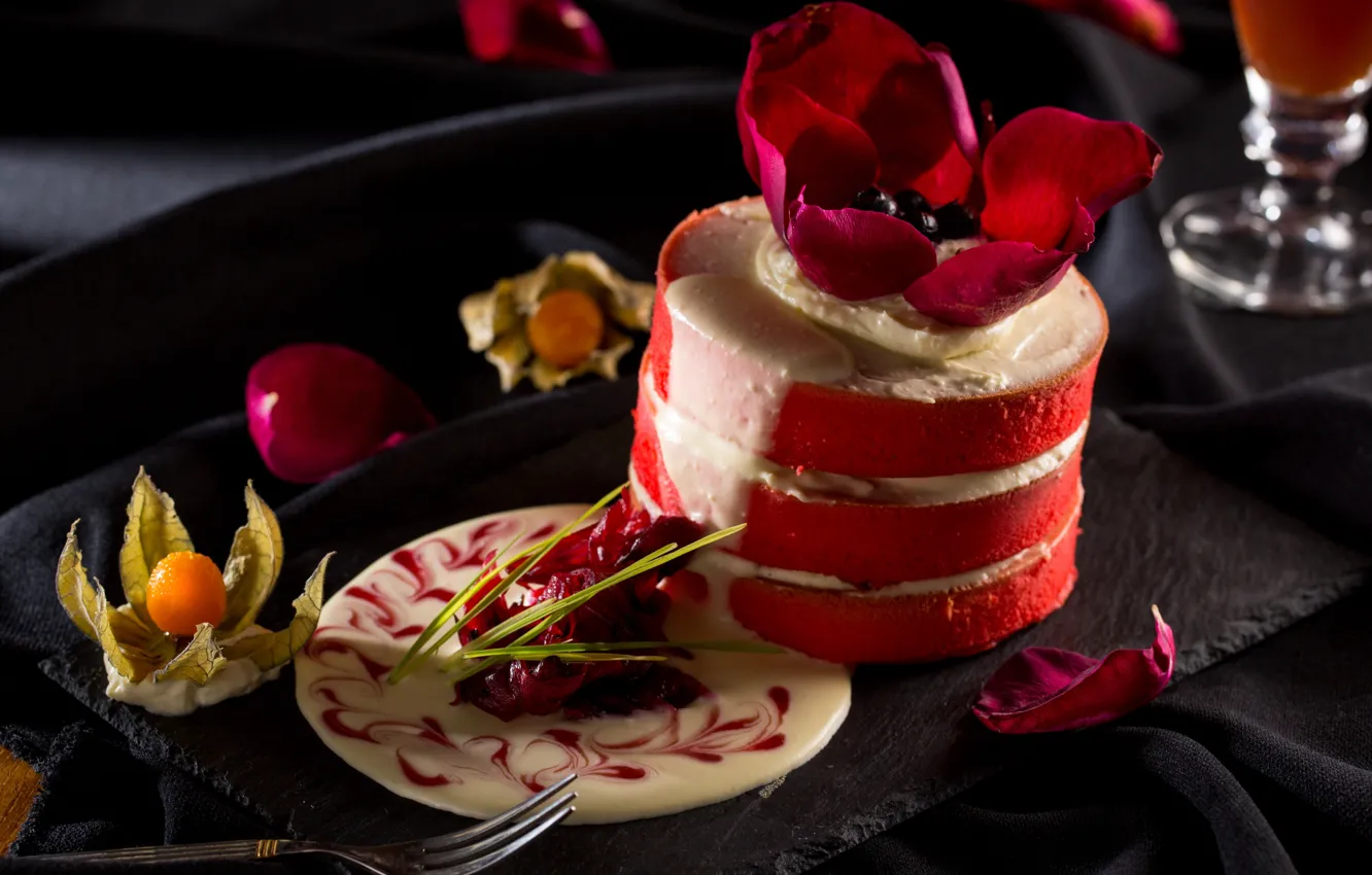 Photo wallpaper flower, cake, dessert, physalis